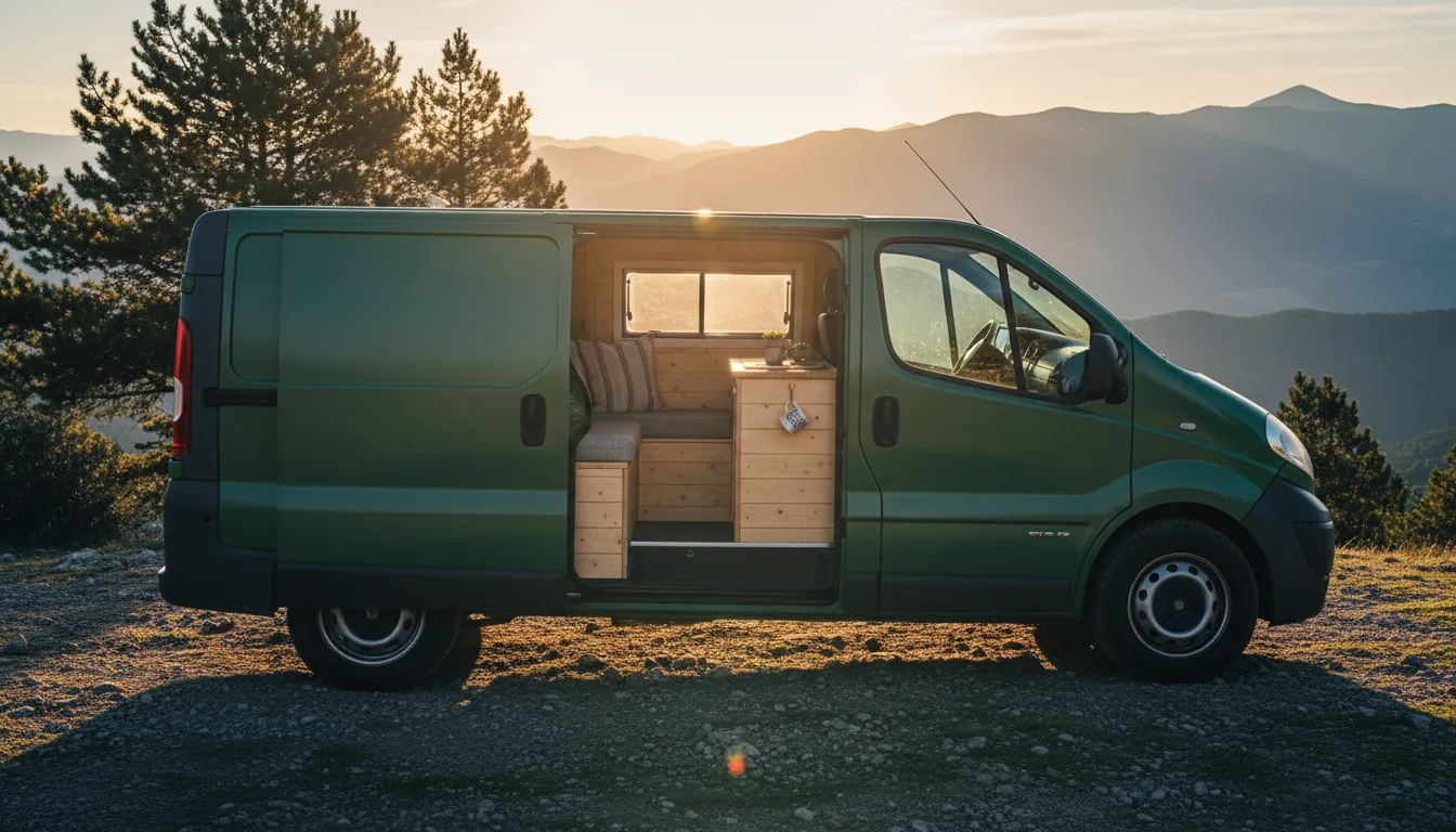 Furgoneta camper en mirador de montaña
