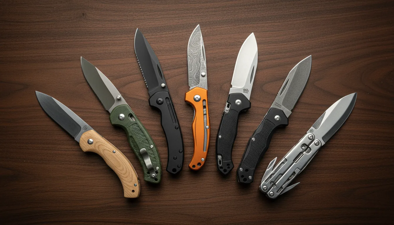 Siete navajas de supervivencia en disposición fan