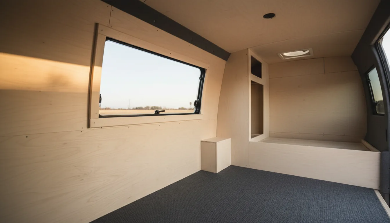 Panel interior van forrado con plywood crema