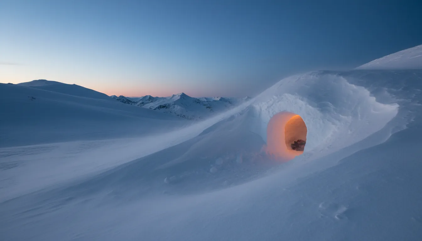 Snow cave con luz interna en nevada