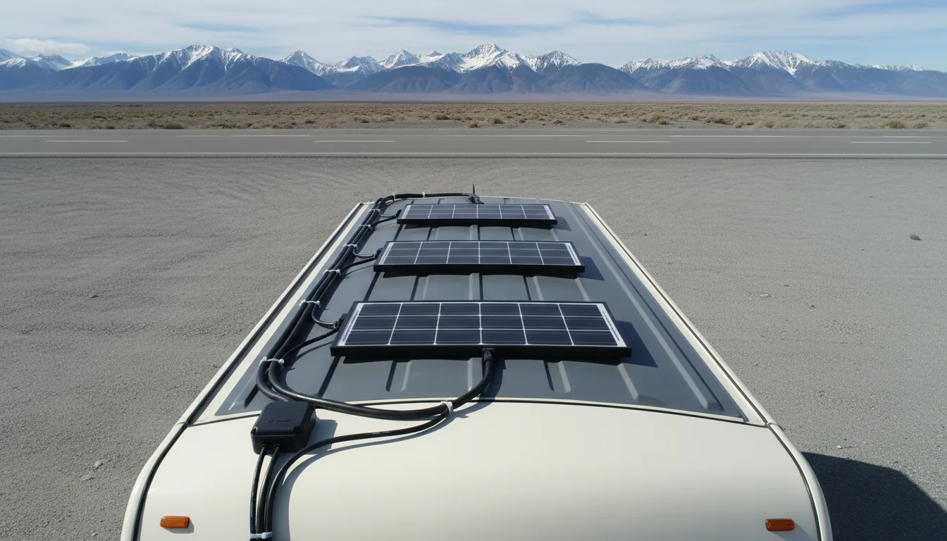 Paneles solares montados en techo de furgoneta