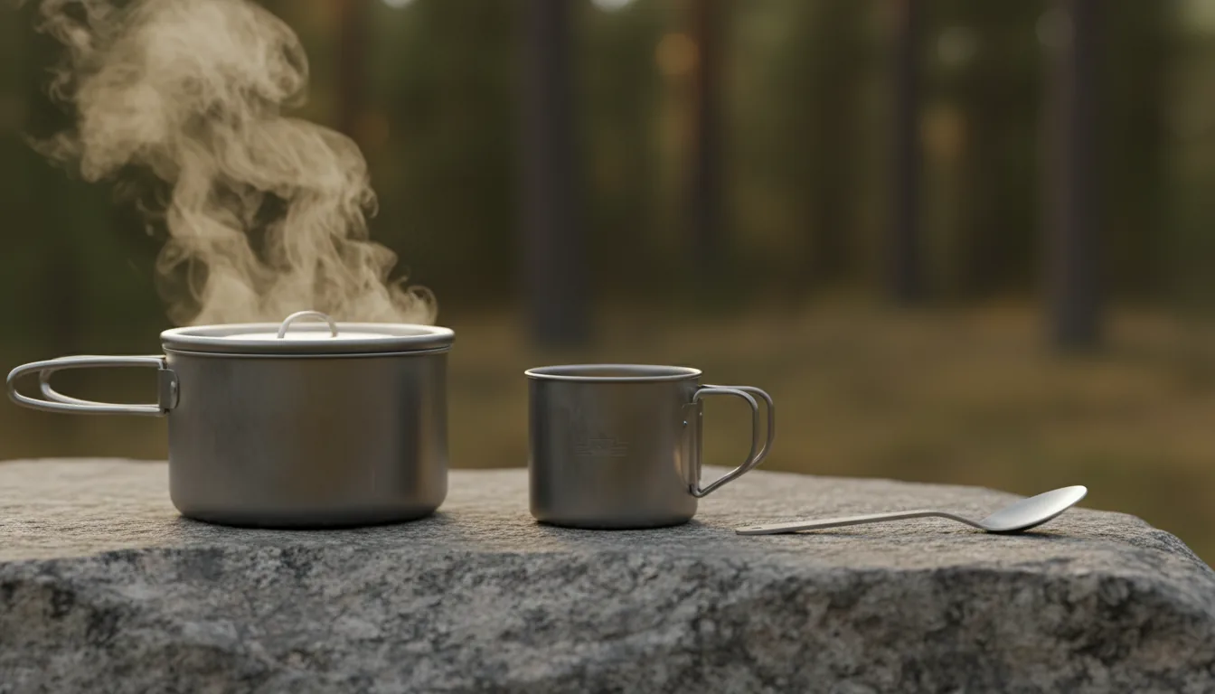 Cazos titanio sobre roca de granito