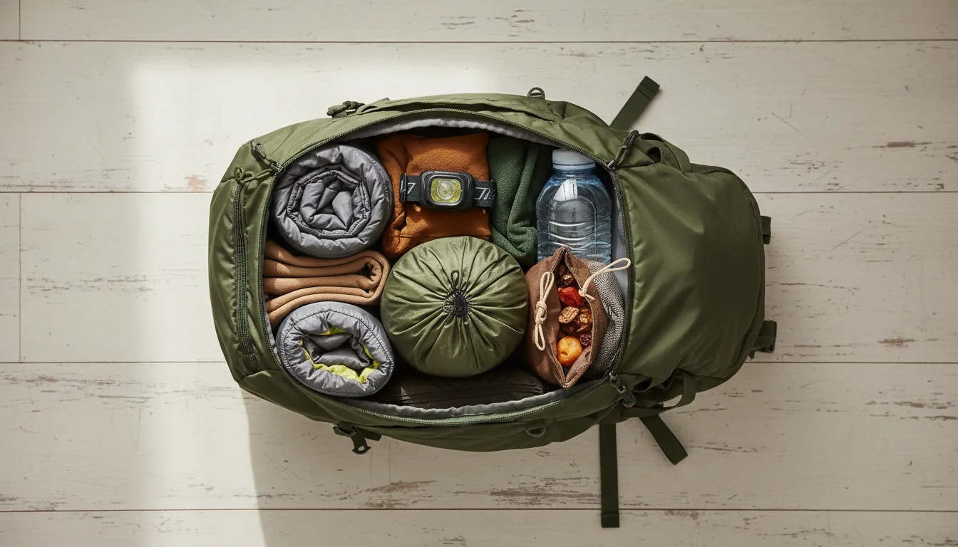 Mochila siendo packing con organización visible