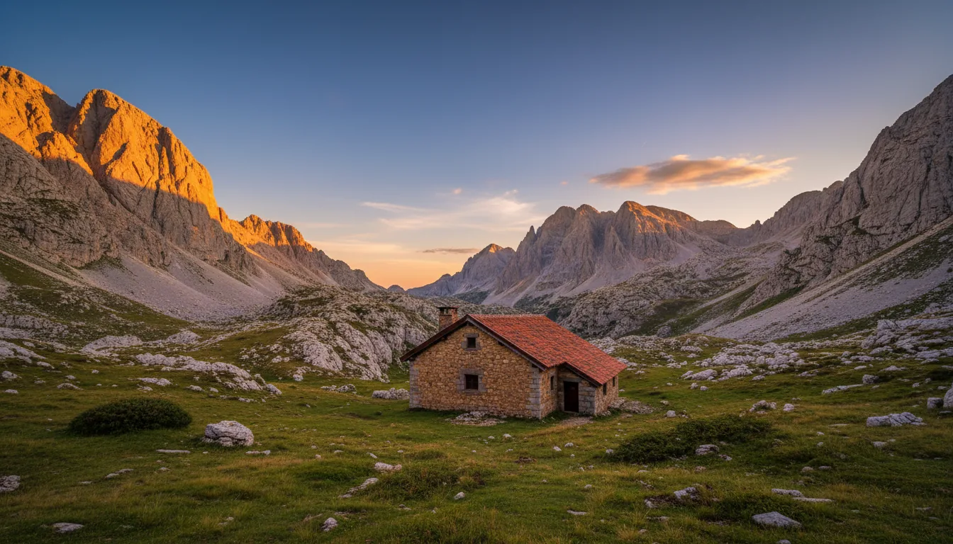 Refugio Vega de Liordes con limestone peaks