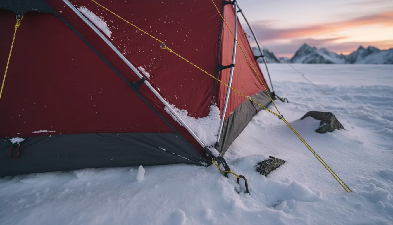Detalle de costuras y refuerzos en tienda 4 estaciones